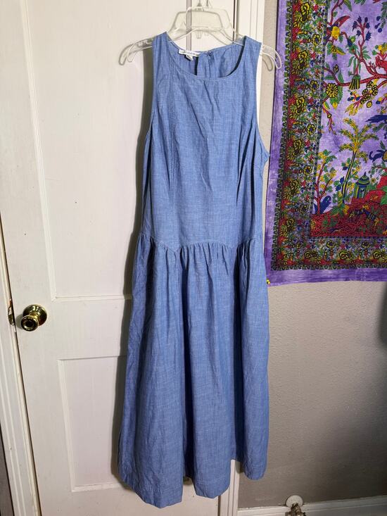 Free Assembly Dresses & Skirts - Free Assembly Chambray Maxi Dress M Blue Cotton Drop Waist Pockets Sleeveless